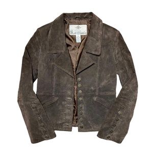 BB Dakota Vintage Y2k Dark Brown Button Suede Leather Jacket